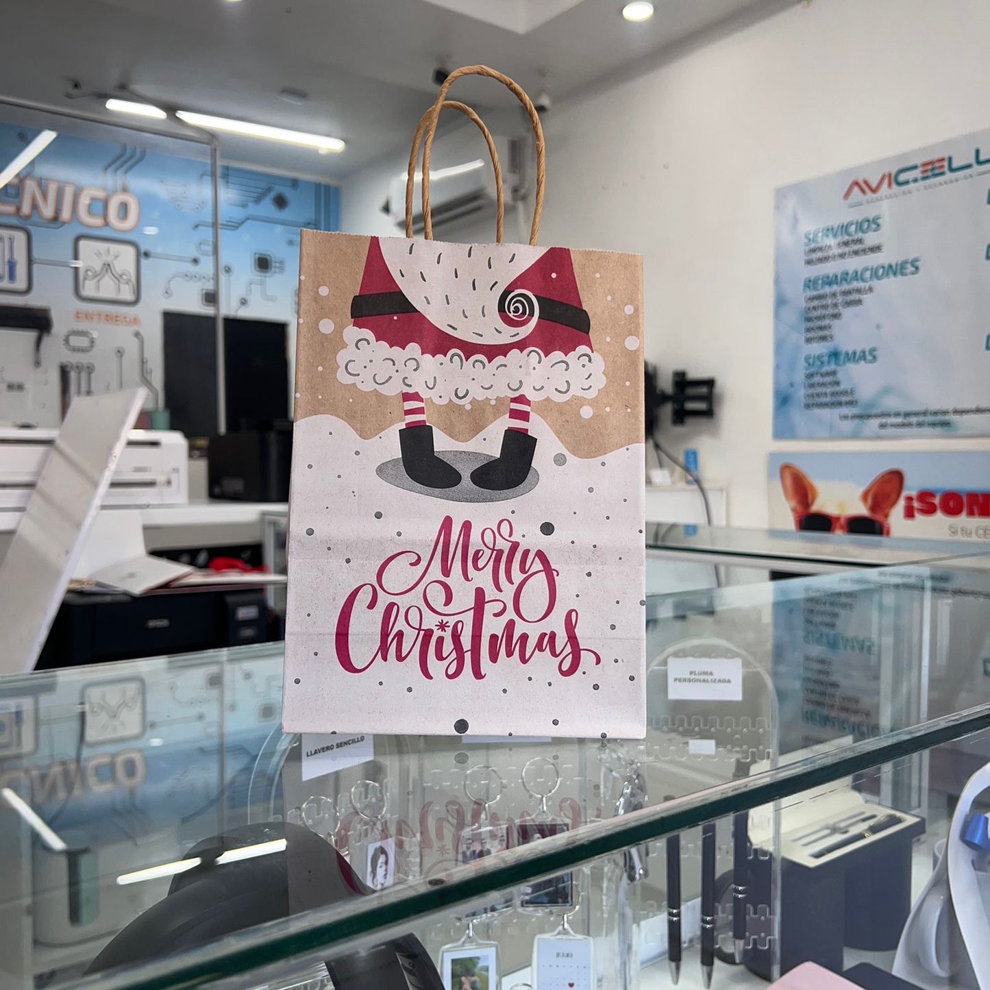 Bolsa De Regalo Kraft Mini Merry Christmas santa boots