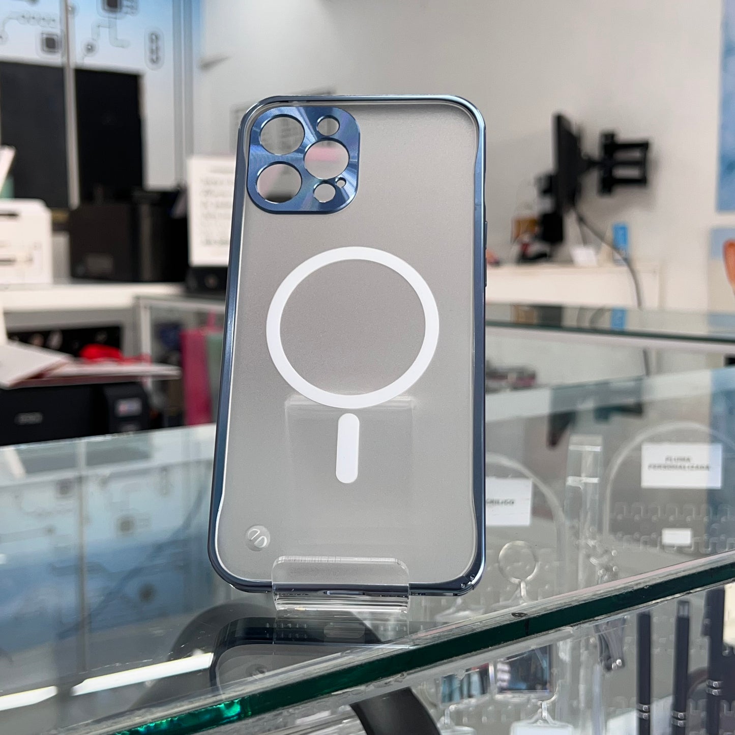 Funda Magsafe Metalico iph 12 Pro Max Azul