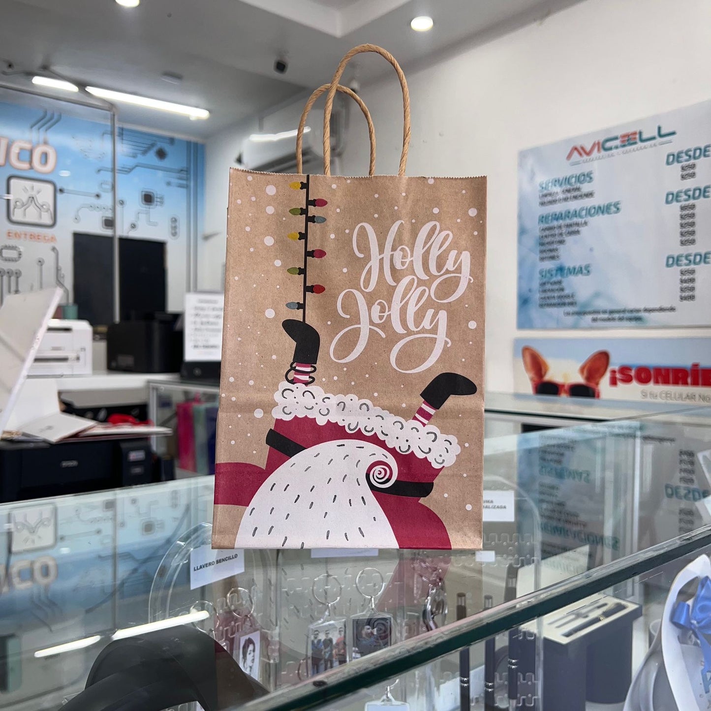 Bolsa De Regalo Kraft Mini Holly Jolly