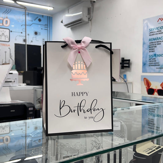 Bolsa De Regalo Chica Pastel Rosa Happy Birthday