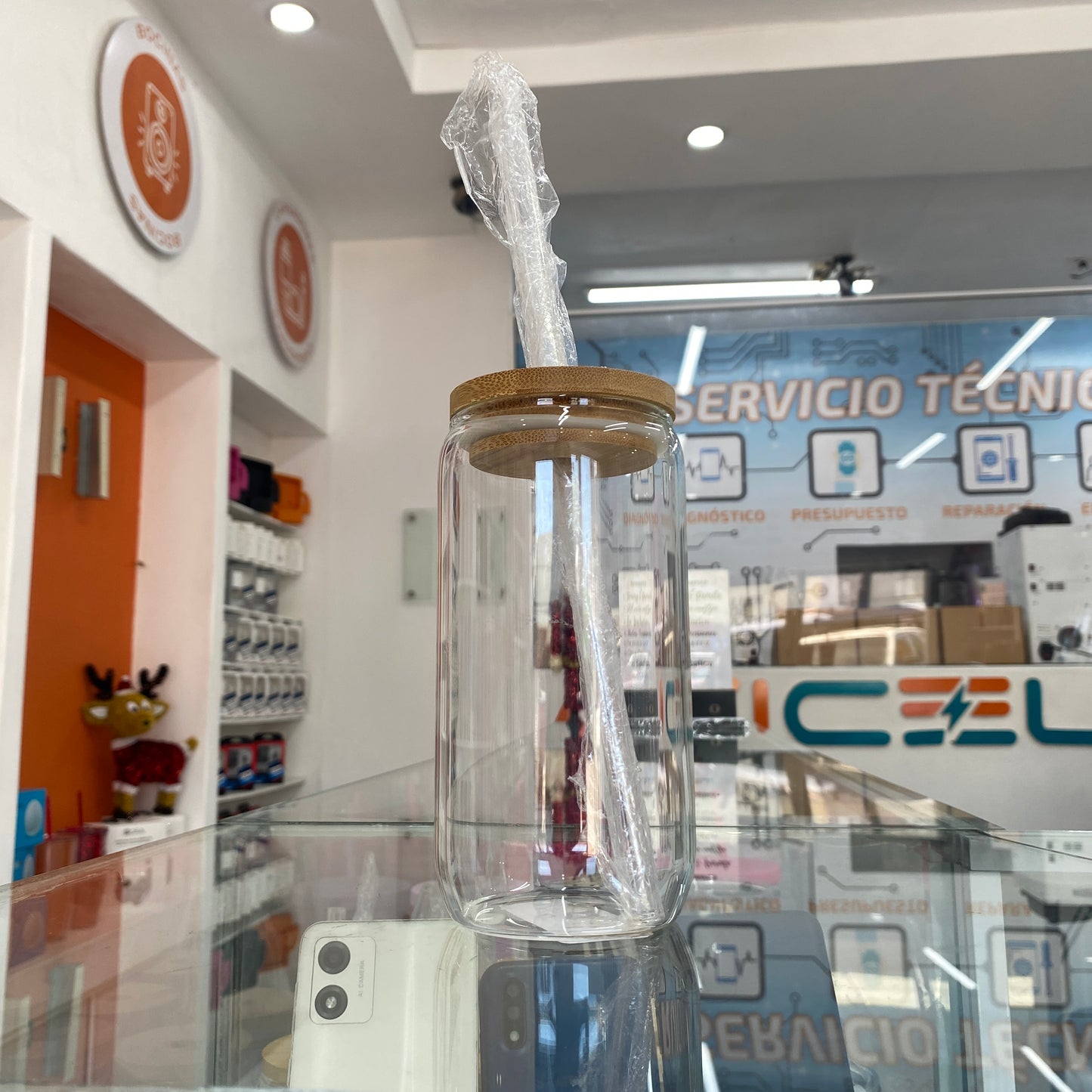 Vaso Cristal Tapa Bambu 16 Oz