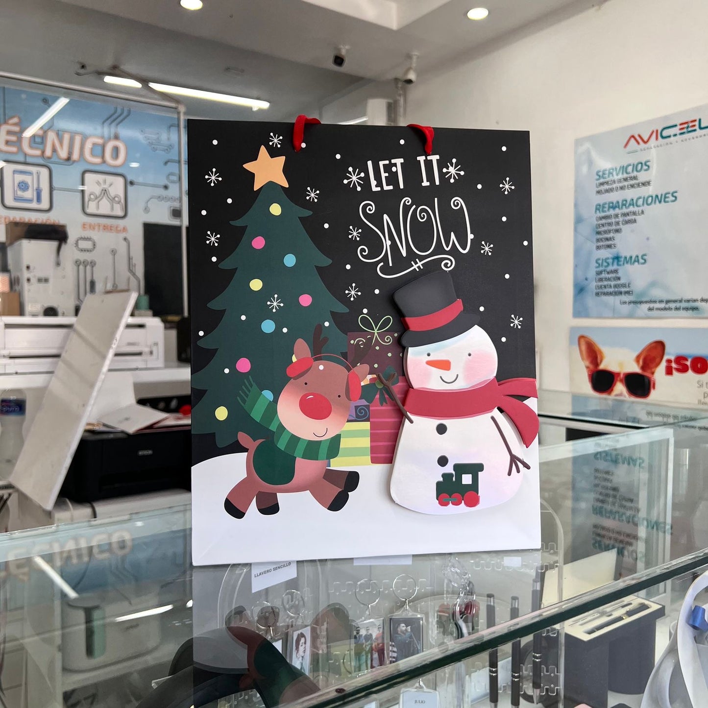 Bolsa De Regalo Mediana Snowman y Reno